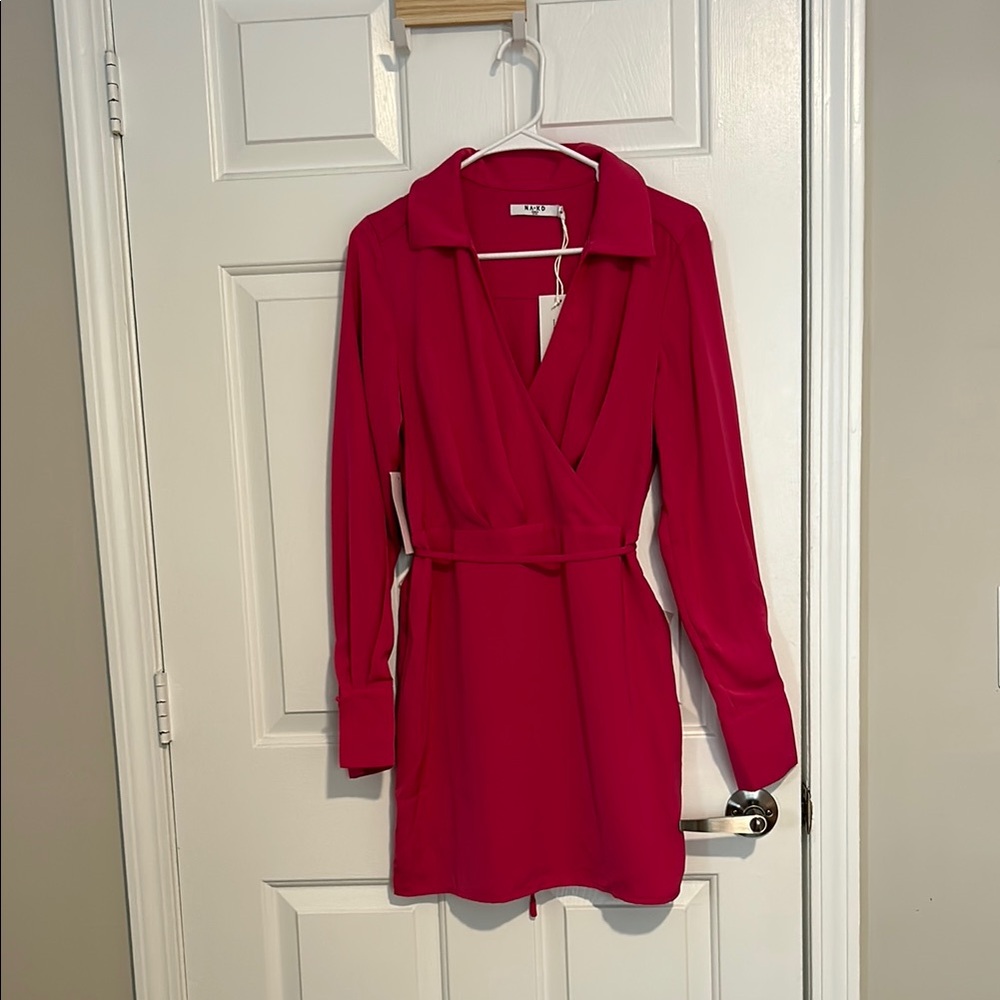 Red Plunge Neck Sheath Dress